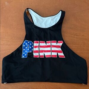 PINK Victoria's Secret Black Crop Top with Stars and Stripes Logo
